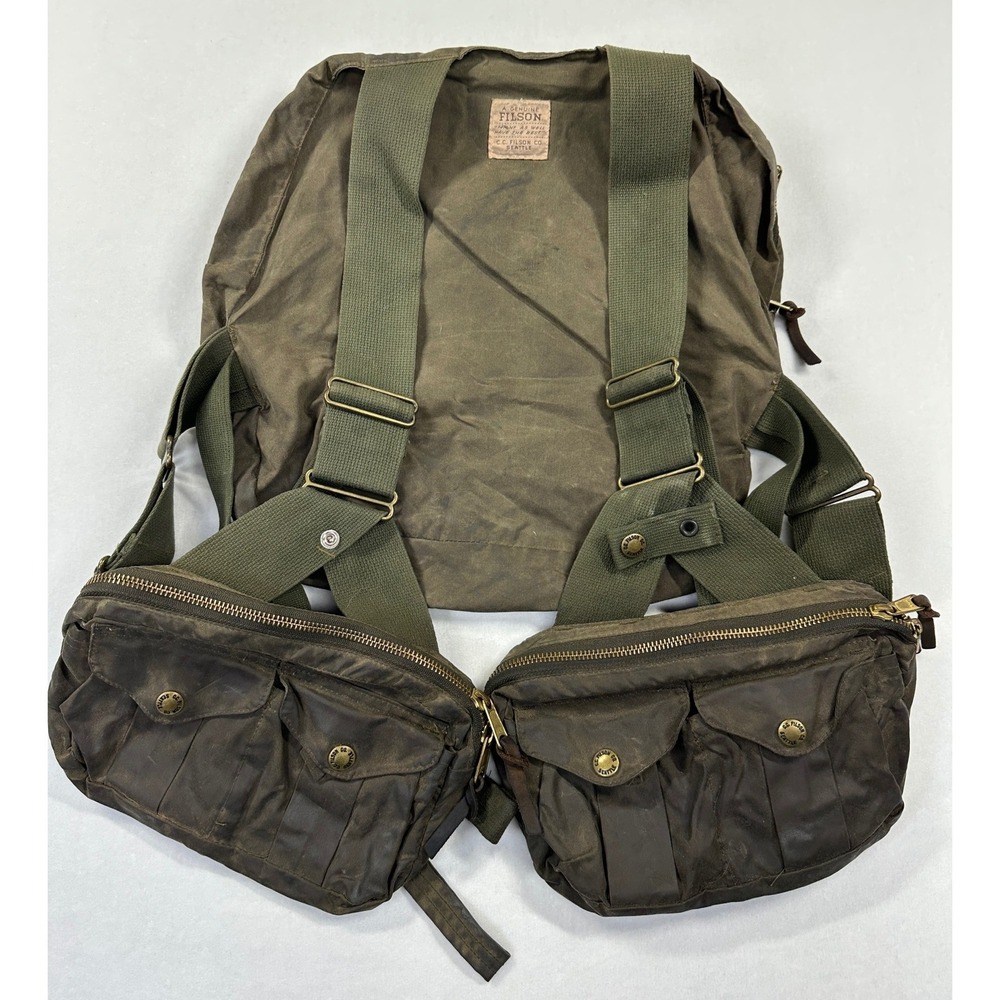 Vintage 90s Filson Waxed Canvas Foul Weather Vest Backpack Hunting Fly Fishing